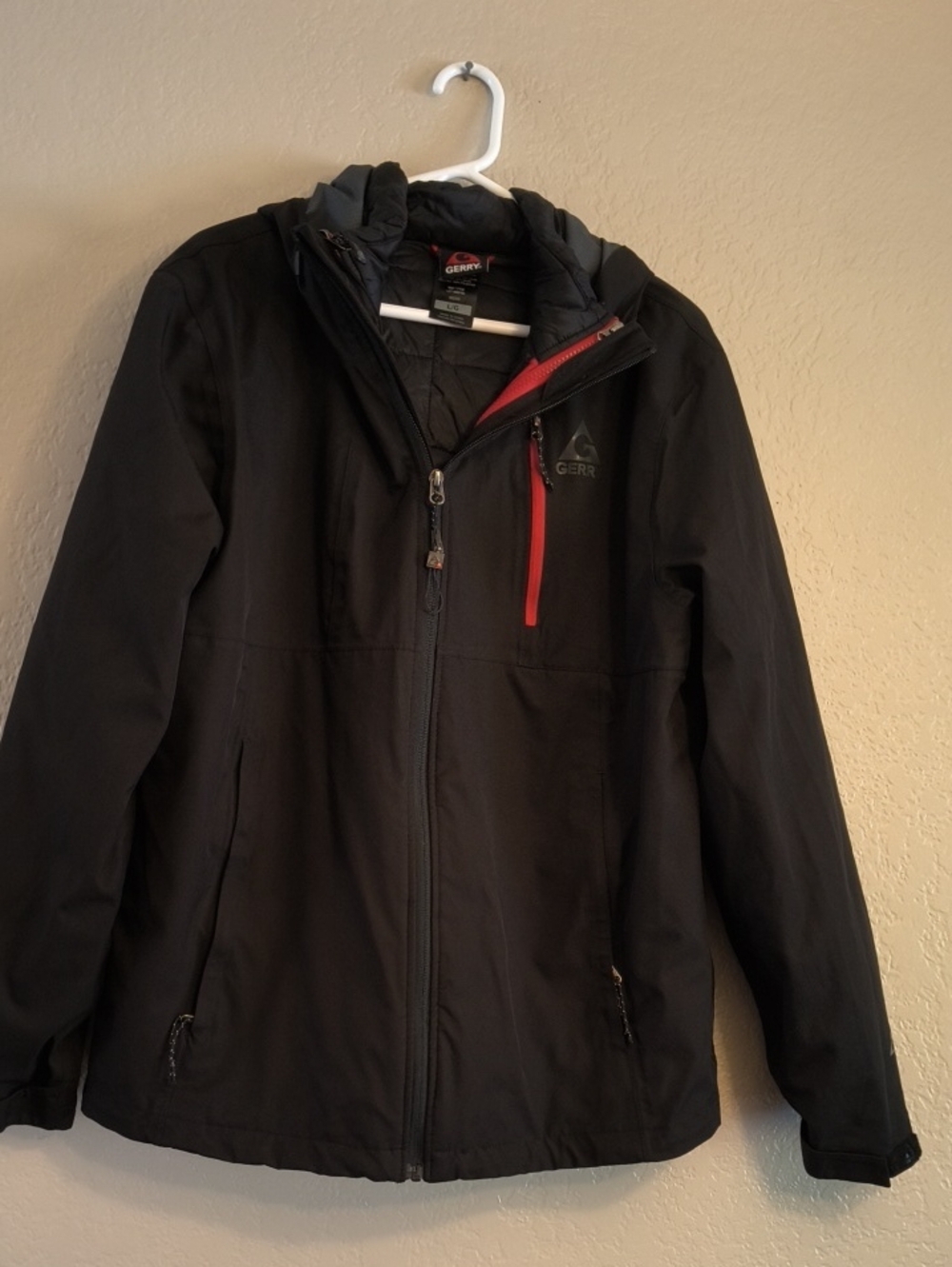 Gerry Weber Mens L Black Hooded Raincoat / Jacket with Quilted Inner Layer